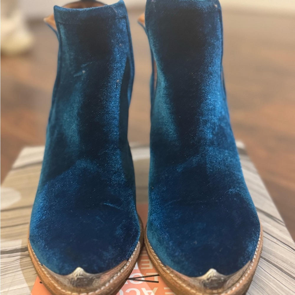 Jeffrey Campbell Deep Blue Velvet Ankle Boots
